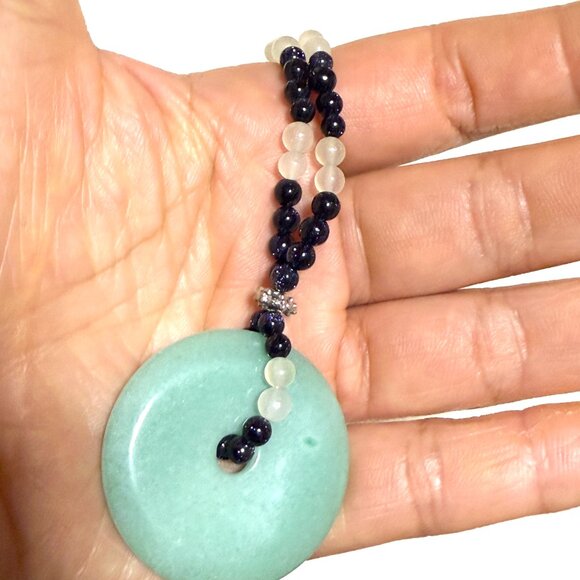 Genuine Gemstone Green Aventurine Donut Pendant & Prehnite Beaded Necklace - Picture 15 of 15